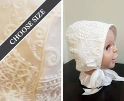 White Baby Bonnet With Scroll Lace Overlay Any Size 3 To 18 Months Made To Order Roberta Style Custom Vintage Style Baby Hat With Ties
