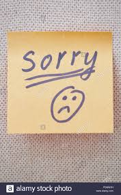 Selbstklebende Hinweis mit Sorry Text und traurige Smiley auf einem Etikett  Stockfotografie - Alamy