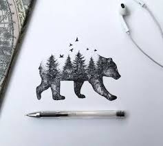 Cool Tattoo Idea Could Even Do It With Different Animals Instead Of A Bear You Could Do A Wolf Forest Tattoos Nature Tattoos Pen Illustration