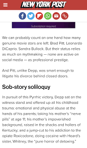 New York Posts awful take on Johnny Depps testimony against Amber Heard.  : rawfuleverything