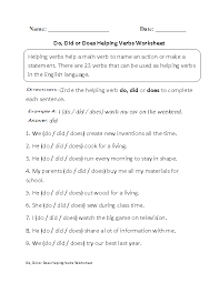 Do Did Or Does Helping Verbs Worksheet Helping Verbs Helping Verbs Worksheet Verb Worksheets