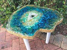 Custom Geode Crystal Resin Side Tables Handmade And Unique Resin Art Art Furniture Gemstone Art