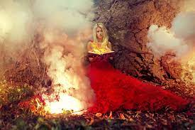On fire, mmm it's fire on fire. Picture Blonde Girl Girls Fantasy Flame Book Smoke Frock