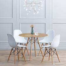 Round Dining Table And 4 Chairs Set Cafe Kitchen Living Room Office 80cm Woodleg Ebay Round Dining Room Sets Round Dining Room Round Dining Room Table