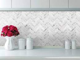 These genuine honed marble mosaic tiles. Buy Stickgoo Peel And Stick Tile Backsplash Sky Marble Herringbone Adhesive Backsplash Tiles Stick On Tiles For Kitchen Bathroom Pack Of 10 Thicker Design Online In Indonesia B07r5lh7rl