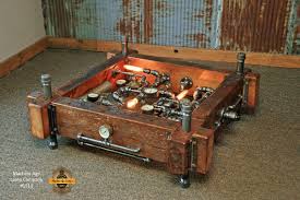 Steampunk Industrial Table Coffee Barn Wood Gauges Table 1513 Vintage Industrial Furniture Vintage Industrial Decor Steampunk Table