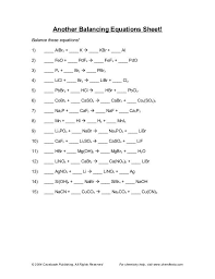 For each of the following problems, write complete chemical equations to describe the chemical Gcse Chemistry Balancing Equations Worksheet And Answers Tessshebaylo