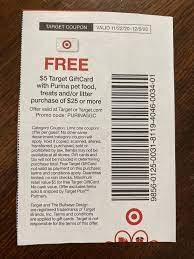 Maybe you would like to learn more about one of these? Free 5 Target Gift Card With Purina Purchase Of 25 Or More Code Purina5gc Singleusecodes
