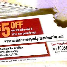 Valentino S Newyork Pizza Canogapark 5 Promocode Coupon Wk10056 1st Time Orders Or First Time Accounts Submit Vale New York Pizza Grubhub Promo Codes