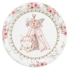Fox Teepee Tribal Baby Shower Paper Plates Zazzle Com Tribal Baby Shower Tribal Baby Baby Shower Paper