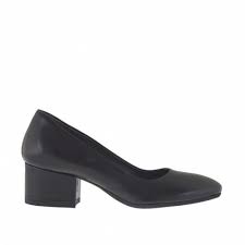 Escarpins noirs pointus effet daim. Escarpin Pour Femmes En Cuir Noir Talon Carre 4