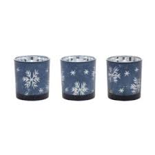 Melrose Set Of 3 Blue And Silver Snowflake Christmas Votive Candle Holders 3