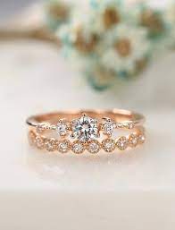 Moissanite Engagement Ring Rose Gold Vintage Diamond Wedding Ring Set Dainty Antiqu Moissanite Engagement Ring Rose Gold Wedding Ring Sets Rose Engagement Ring