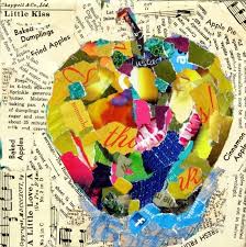 Basteln Im Herbst Collage Apfel Aus Zeitung Und Buntem Papier Basteln Diy Herbstdeko Paper Collage Paper Art Mixed Media Collage