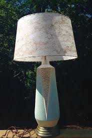 Atomic Age Chalkware Lamp With White And Gold Fiberglass Whipstitch Lampshade Shade Retro Table Lamp Retro Table Lamps Lamp Vintage Table Lamp