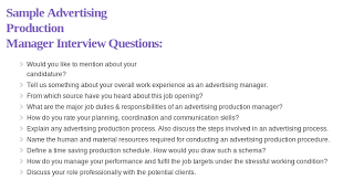 Sample Advertising Production Manager Interview Questions Read More Http Www Interviewquestions In This Or That Questions Interview Questions Job Opening