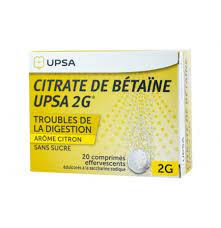 2,0 g sous forme de citrate de bétaïne anhydre pour un comprimé effervescent. Citrate De Betaine Upsa 2g Citron 20 Comprimes Sans Sucre Effervescents Mon Pharmacien Conseil