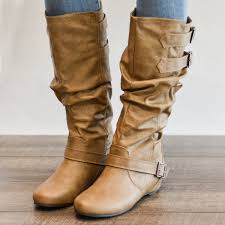 Black Boots With Brown Top Wide Calf Buckle Slouch Low Wedge Boot Wide Calf Options Calf Boots Wide Calf Boots Mid Calf Boots