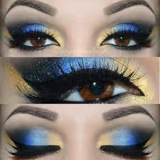 Red Black And Blue Eyeshadow Looks Yellow And Blue Smokey Eye Blue Eyeshadow Makeup Snow White Makeup Black Eye Makeup