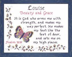 Cross Stitch Louise With A Name Meaning And A Bible Verse Cross Stitch Designs Personalized Cross Cross Stitch