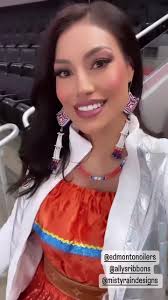 Excited to host the Edmonton Oilers game tonight for Indigenous Celebration  Night! , Thank you Ally’s Ribbons for making me this custom ribbon skirt  and Misty Rain Designs for my custom beaded ...