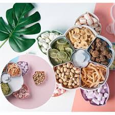 Colorful Flower Design Double Deck Rotary Storage Box Home Decor Food Storage Containers Snack Storage Fruit Snacks