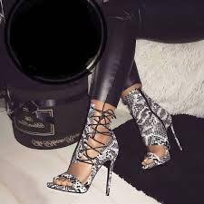 Black And White Sandals With Heel Black And White Python Stiletto Heel Lace Up Sandals Image 1 Stiletto Heels Fashion Heels High Heel Sandals
