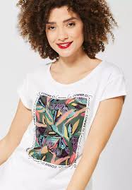 Find a cheap floral shirt in a unique, colorful pattern from our fabulous collection. Street One T Shirt With Floral Print White Cotton Blues