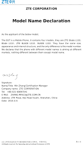 How to address cover letters with multiple names. Ztebladel110 Wcdma Gsm Gprs Dual Mode Digital Mobile Phone Cover Letter Model Name Declaration Zte