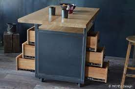 central kitchen island made of wood and industrial style metal industrial kitchen custom raw steel and oak cabinet ilots central cuisine cuisine bois ilot central