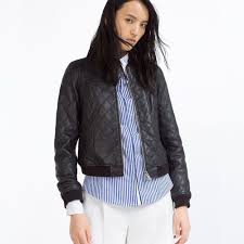 Zara Size Small 100 Sheep Leather Quilted Bomber Moto Black Biker Jacket Euc Zara Leather Jacket Leather Bomber Jacket Summer Coat Women