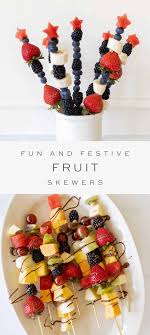 The flavors of fresh figs, tangy goat cheese, salty almonds, sweet honey, and balsamic vinegar contrast to make these a delicious and very pretty appetizer. Fun And Festive Fresh Fruit Skewers Julie Blanner