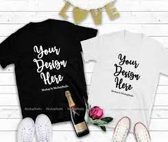 Download Couple Two T Shirts Mockup Valentine Shirt Mock Up His And Her Gildan 64000 Flat Lay Matching Boyfriend Girlfriend Engagement Tees Shirt Mockup Black White T Shirts How To Make Logo