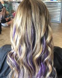 You can play around with the way your purple strands interlace with blonde ones. Popping Purple Under Blonde Hair Hair Mirror Mirror Hair Salon And Color Studio Facebook