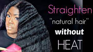 Use lukewarm water to rinse your strands, since hot water can strip your hair of its natural oils and leave you with dry, frizzy hair. How To Straighten Natural Hair Without Heat Blow Drying Or Flat Ironing Youtube