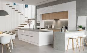 Modern Contemporary Zola Gloss Kitchen In White Featuring Tavola Stained In Parched Oak Kitchen Design Small Contemporary Kitchen White Gloss Kitchen