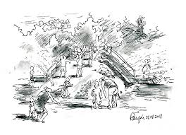 Water Playground Kids Summer Fun Ink Drawing And Watercolor Drawing By Frank Ramspott