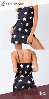 Princess Polly Ultra Mini Dress Black Satin Mini Dress With Cherry Blossom Flowers Princess Polly Dresses Mini Princess Polly Mini Dress Satin Mini Dress