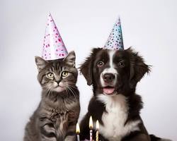 dog and a cat celebrating birthdayの画像