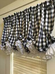 Valances are available in two different headings. Black And White 1 Inch Check Farmhouse Balloon Curtain Valance Etsy In 2021 Balloon Curtains White Curtains White Kitchen Curtains