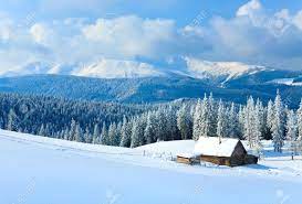 Winter Calm Mountain Landscape With Shed And Mount Ridge Behind Stock Photo Picture And Royalty Free Image Image 7553572