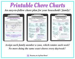Weekly Printable Chore Charts Zone Chore Schedule Parents Children Planning Organization Household Chores Chore List Zone Cleaning