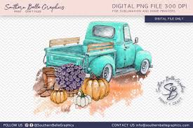 Download Vintage Turquoise Truck With Pumpkins Graphic By Southern Belle Graphics Creative Fabrica