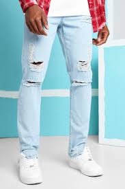 Pantalon homme vtements grande taille homme kiabi pantalons grande taille homme petits prix. Jean Skinny Rigide A Ourlet Fendu Avec Dechirures Aux Genoux Boohoo