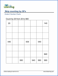 grade 2 skip counting worksheets count by 20s k5 learning