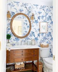 Katie Grabner On Instagram I Usually Share Projects Over On Clagettdesigns But Today Blue And White Wallpaper Navy Blue Bedroom Walls Bathroom Inspiration