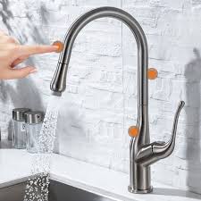 Mitigeur Robinet De Cuisine 2 Fonction Tactile Pull Out Pulverisateur Bec Pivotant En Laiton Massif Mitigeur Cuisine Robinet Cuisine Laiton