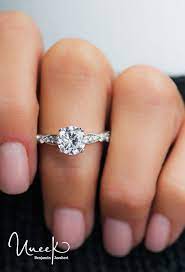 Uneek Jewelry Antique Inspired Rounddiamond Engagementring With Milgrain Edged U Gold Engagement Ring Designs Unique Bridal Jewelry Womens Engagement Rings