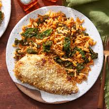 Creamy Mustard Baked Chicken With Kale Tomato Orzo Pasta Baked Chicken Orzo Pasta Kale Pasta Recipe