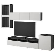 Besta Tv Storage Combination Glass Doors Hanviken Sindvik White Clear Glass Ikea Meuble Tv Ikea Meuble Tele Mural